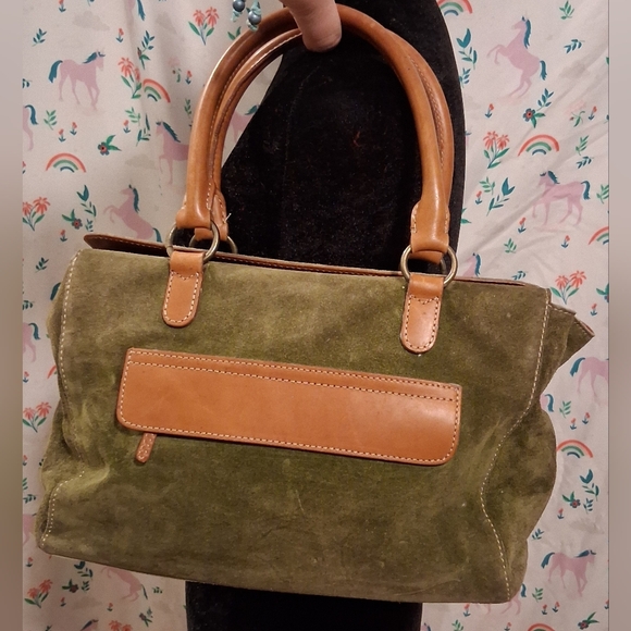 EUC RARE Vintage Y2K J. Crew Forest Green Suede Boho Cottage Prep Flap Top Purse - Picture 2 of 12